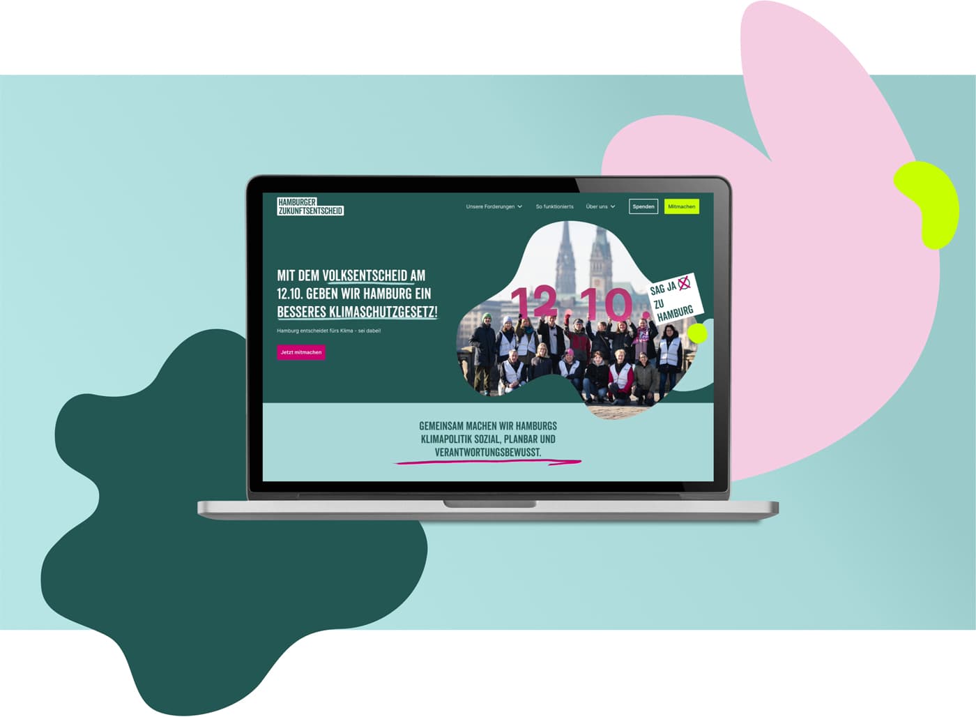 Desktop-Mockup mit Startseite des Redesigns des Hamburger Zukunftsentscheids