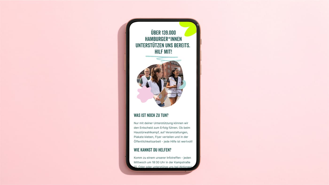 Mockup einer Smartphones mit Ausschnitt der Webseite des Hamburger Zukunftsentscheids